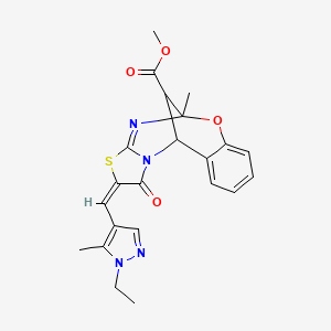 methyl 13-[(1-ethyl-5-methyl-1H-pyrazol-4-yl)methylene]-9-methyl-14-oxo-8-oxa-12-thia-10,15-diazatetracyclo[7.6.1.0~2,7~.0~11,15~]hexadeca-2,4,6,10-tetraene-16-carboxylate