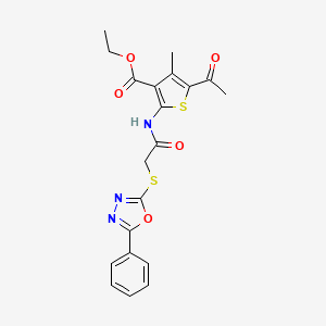 molecular formula C20H19N3O5S2 B4671861 ethyl 5-acetyl-4-methyl-2-({[(5-phenyl-1,3,4-oxadiazol-2-yl)thio]acetyl}amino)-3-thiophenecarboxylate 