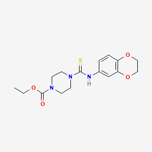 molecular formula C16H21N3O4S B4671870 ethyl 4-[(2,3-dihydro-1,4-benzodioxin-6-ylamino)carbonothioyl]-1-piperazinecarboxylate 
