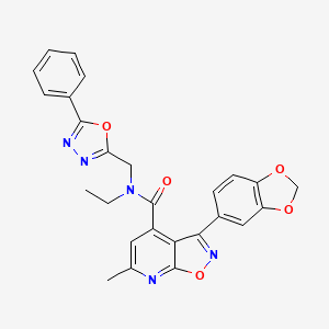 molecular formula C26H21N5O5 B4671908 3-(1,3-benzodioxol-5-yl)-N-ethyl-6-methyl-N-[(5-phenyl-1,3,4-oxadiazol-2-yl)methyl]isoxazolo[5,4-b]pyridine-4-carboxamide 