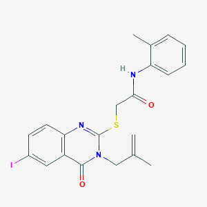 molecular formula C21H20IN3O2S B4671930 2-{[6-iodo-3-(2-methyl-2-propen-1-yl)-4-oxo-3,4-dihydro-2-quinazolinyl]thio}-N-(2-methylphenyl)acetamide 