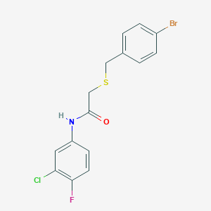 molecular formula C15H12BrClFNOS B4671943 2-[(4-bromobenzyl)thio]-N-(3-chloro-4-fluorophenyl)acetamide 
