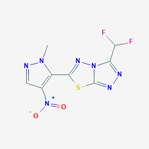 molecular formula C8H5F2N7O2S B4671944 3-(difluoromethyl)-6-(1-methyl-4-nitro-1H-pyrazol-5-yl)[1,2,4]triazolo[3,4-b][1,3,4]thiadiazole 