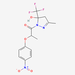 molecular formula C14H14F3N3O5 B4671951 3-methyl-1-[2-(4-nitrophenoxy)propanoyl]-5-(trifluoromethyl)-4,5-dihydro-1H-pyrazol-5-ol 
