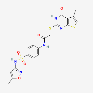 molecular formula C20H19N5O5S3 B4671982 2-[(5,6-dimethyl-4-oxo-3,4-dihydrothieno[2,3-d]pyrimidin-2-yl)thio]-N-(4-{[(5-methyl-3-isoxazolyl)amino]sulfonyl}phenyl)acetamide 