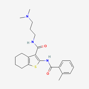 molecular formula C22H29N3O2S B4672043 N-[3-(dimethylamino)propyl]-2-[(2-methylbenzoyl)amino]-4,5,6,7-tetrahydro-1-benzothiophene-3-carboxamide 