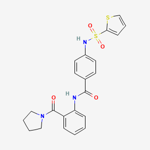 molecular formula C22H21N3O4S2 B4672070 N-[2-(1-pyrrolidinylcarbonyl)phenyl]-4-[(2-thienylsulfonyl)amino]benzamide 