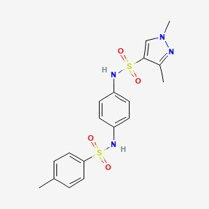 molecular formula C18H20N4O4S2 B4672180 1,3-dimethyl-N-(4-{[(4-methylphenyl)sulfonyl]amino}phenyl)-1H-pyrazole-4-sulfonamide 