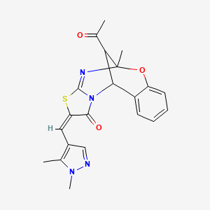 16-acetyl-13-[(1,5-dimethyl-1H-pyrazol-4-yl)methylene]-9-methyl-8-oxa-12-thia-10,15-diazatetracyclo[7.6.1.0~2,7~.0~11,15~]hexadeca-2,4,6,10-tetraen-14-one