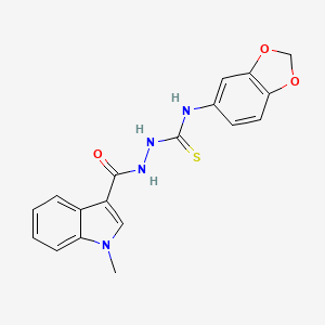 molecular formula C18H16N4O3S B4672272 N-1,3-benzodioxol-5-yl-2-[(1-methyl-1H-indol-3-yl)carbonyl]hydrazinecarbothioamide 