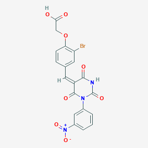 molecular formula C19H12BrN3O8 B4672316 (2-bromo-4-{[1-(3-nitrophenyl)-2,4,6-trioxotetrahydro-5(2H)-pyrimidinylidene]methyl}phenoxy)acetic acid 