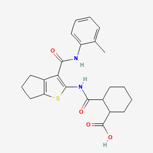 molecular formula C23H26N2O4S B4672323 2-{[(3-{[(2-methylphenyl)amino]carbonyl}-5,6-dihydro-4H-cyclopenta[b]thien-2-yl)amino]carbonyl}cyclohexanecarboxylic acid 