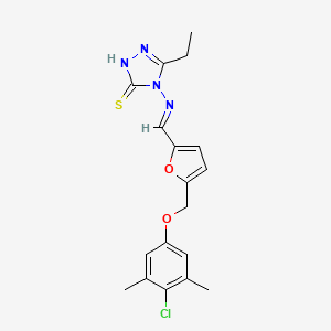 4-[({5-[(4-chloro-3,5-dimethylphenoxy)methyl]-2-furyl}methylene)amino]-5-ethyl-4H-1,2,4-triazole-3-thiol
