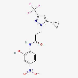 molecular formula C16H15F3N4O4 B4672333 3-[5-cyclopropyl-3-(trifluoromethyl)-1H-pyrazol-1-yl]-N-(2-hydroxy-4-nitrophenyl)propanamide 