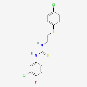 molecular formula C15H13Cl2FN2S2 B4672357 N-(3-chloro-4-fluorophenyl)-N'-{2-[(4-chlorophenyl)thio]ethyl}thiourea 