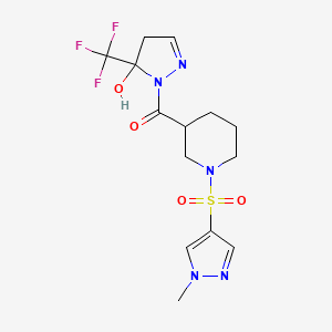 molecular formula C14H18F3N5O4S B4672509 1-({1-[(1-methyl-1H-pyrazol-4-yl)sulfonyl]-3-piperidinyl}carbonyl)-5-(trifluoromethyl)-4,5-dihydro-1H-pyrazol-5-ol 