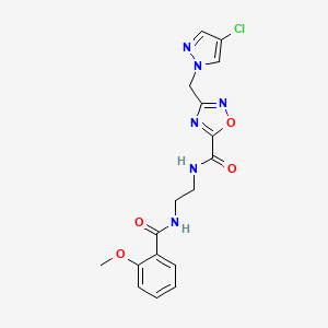 molecular formula C17H17ClN6O4 B4672518 3-[(4-chloro-1H-pyrazol-1-yl)methyl]-N-{2-[(2-methoxybenzoyl)amino]ethyl}-1,2,4-oxadiazole-5-carboxamide 
