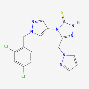 molecular formula C16H13Cl2N7S B4672615 4-[1-(2,4-dichlorobenzyl)-1H-pyrazol-4-yl]-5-(1H-pyrazol-1-ylmethyl)-4H-1,2,4-triazole-3-thiol 