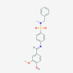 molecular formula C22H22N2O4S B467265 N-benzyl-4-[(4-hydroxy-3-methoxybenzylidene)amino]-N-methylbenzenesulfonamide 