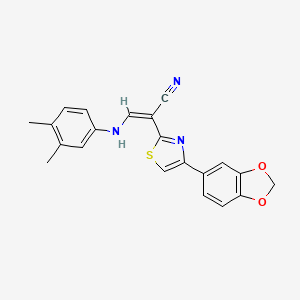 molecular formula C21H17N3O2S B4672700 2-[4-(1,3-benzodioxol-5-yl)-1,3-thiazol-2-yl]-3-[(3,4-dimethylphenyl)amino]acrylonitrile 