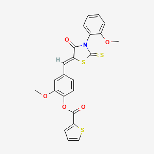 molecular formula C23H17NO5S3 B4672760 2-methoxy-4-{[3-(2-methoxyphenyl)-4-oxo-2-thioxo-1,3-thiazolidin-5-ylidene]methyl}phenyl 2-thiophenecarboxylate 