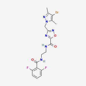 molecular formula C18H17BrF2N6O3 B4672779 3-[(4-bromo-3,5-dimethyl-1H-pyrazol-1-yl)methyl]-N-{2-[(2,6-difluorobenzoyl)amino]ethyl}-1,2,4-oxadiazole-5-carboxamide 