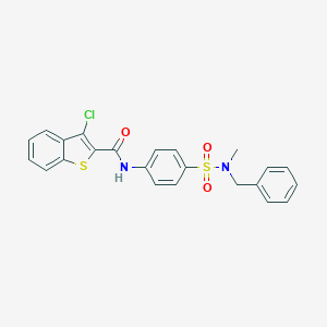 molecular formula C23H19ClN2O3S2 B467281 N-(4-{[benzyl(methyl)amino]sulfonyl}phenyl)-3-chloro-1-benzothiophene-2-carboxamide CAS No. 497090-11-6