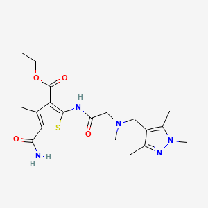 molecular formula C19H27N5O4S B4672854 ethyl 5-(aminocarbonyl)-4-methyl-2-({N-methyl-N-[(1,3,5-trimethyl-1H-pyrazol-4-yl)methyl]glycyl}amino)-3-thiophenecarboxylate 