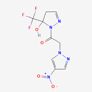 molecular formula C9H8F3N5O4 B4672954 1-[(4-nitro-1H-pyrazol-1-yl)acetyl]-5-(trifluoromethyl)-4,5-dihydro-1H-pyrazol-5-ol 