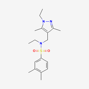 molecular formula C18H27N3O2S B4672997 N-ethyl-N-[(1-ethyl-3,5-dimethyl-1H-pyrazol-4-yl)methyl]-3,4-dimethylbenzenesulfonamide 