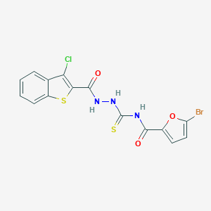 molecular formula C15H9BrClN3O3S2 B467302 5-bromo-N-[[(3-chloro-1-benzothiophene-2-carbonyl)amino]carbamothioyl]furan-2-carboxamide CAS No. 501111-93-9