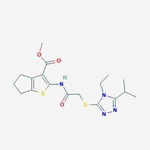 molecular formula C18H24N4O3S2 B4673048 methyl 2-({[(4-ethyl-5-isopropyl-4H-1,2,4-triazol-3-yl)thio]acetyl}amino)-5,6-dihydro-4H-cyclopenta[b]thiophene-3-carboxylate 