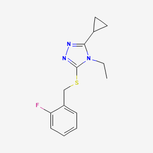 molecular formula C14H16FN3S B4673081 3-cyclopropyl-4-ethyl-5-[(2-fluorobenzyl)thio]-4H-1,2,4-triazole 