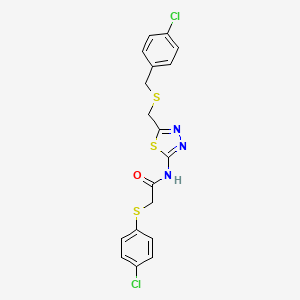 molecular formula C18H15Cl2N3OS3 B4673100 N-(5-{[(4-chlorobenzyl)thio]methyl}-1,3,4-thiadiazol-2-yl)-2-[(4-chlorophenyl)thio]acetamide 