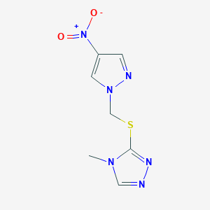 molecular formula C7H8N6O2S B4673102 4-methyl-3-{[(4-nitro-1H-pyrazol-1-yl)methyl]thio}-4H-1,2,4-triazole 