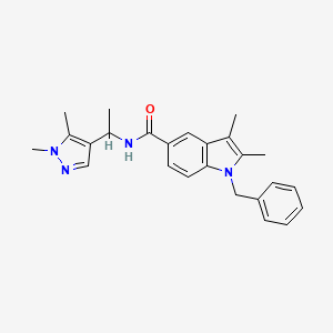 molecular formula C25H28N4O B4673153 1-benzyl-N-[1-(1,5-dimethyl-1H-pyrazol-4-yl)ethyl]-2,3-dimethyl-1H-indole-5-carboxamide 