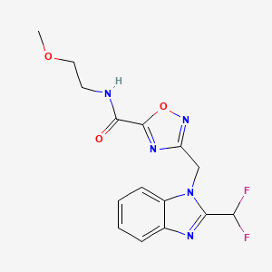 molecular formula C15H15F2N5O3 B4673442 3-{[2-(difluoromethyl)-1H-benzimidazol-1-yl]methyl}-N-(2-methoxyethyl)-1,2,4-oxadiazole-5-carboxamide 