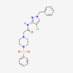 molecular formula C22H24ClN5O3S B4673446 N-(1-benzyl-4-chloro-1H-pyrazol-3-yl)-2-[4-(phenylsulfonyl)-1-piperazinyl]acetamide 