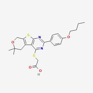 {[2-(4-butoxyphenyl)-6,6-dimethyl-5,8-dihydro-6H-pyrano[4',3':4,5]thieno[2,3-d]pyrimidin-4-yl]thio}acetic acid