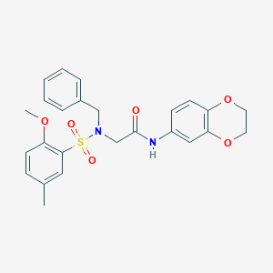 molecular formula C25H26N2O6S B4673573 N~2~-benzyl-N~1~-(2,3-dihydro-1,4-benzodioxin-6-yl)-N~2~-[(2-methoxy-5-methylphenyl)sulfonyl]glycinamide 