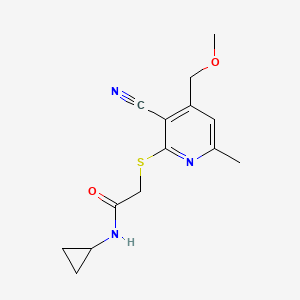 molecular formula C14H17N3O2S B4673582 2-{[3-cyano-4-(methoxymethyl)-6-methyl-2-pyridinyl]thio}-N-cyclopropylacetamide 
