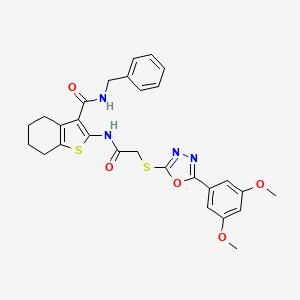 molecular formula C28H28N4O5S2 B4673730 N-benzyl-2-[({[5-(3,5-dimethoxyphenyl)-1,3,4-oxadiazol-2-yl]thio}acetyl)amino]-4,5,6,7-tetrahydro-1-benzothiophene-3-carboxamide 
