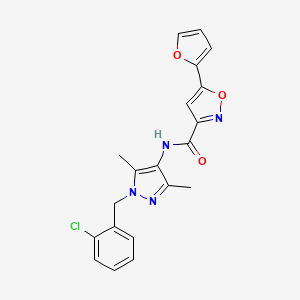 molecular formula C20H17ClN4O3 B4673761 N-[1-(2-chlorobenzyl)-3,5-dimethyl-1H-pyrazol-4-yl]-5-(2-furyl)-3-isoxazolecarboxamide 