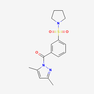 molecular formula C16H19N3O3S B4673796 3,5-dimethyl-1-[3-(1-pyrrolidinylsulfonyl)benzoyl]-1H-pyrazole 