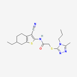 molecular formula C19H25N5OS2 B4673813 N-(3-cyano-6-ethyl-4,5,6,7-tetrahydro-1-benzothien-2-yl)-2-[(5-methyl-4-propyl-4H-1,2,4-triazol-3-yl)thio]acetamide 