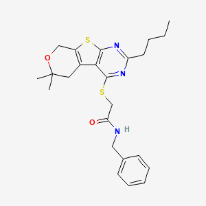 molecular formula C24H29N3O2S2 B4673830 N-benzyl-2-[(2-butyl-6,6-dimethyl-5,8-dihydro-6H-pyrano[4',3':4,5]thieno[2,3-d]pyrimidin-4-yl)thio]acetamide 