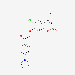 molecular formula C24H24ClNO4 B4674002 6-chloro-7-{2-oxo-2-[4-(1-pyrrolidinyl)phenyl]ethoxy}-4-propyl-2H-chromen-2-one 