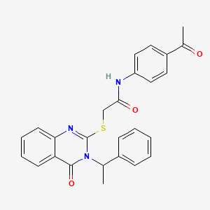 N-(4-acetylphenyl)-2-{[4-oxo-3-(1-phenylethyl)-3,4-dihydro-2-quinazolinyl]thio}acetamide
