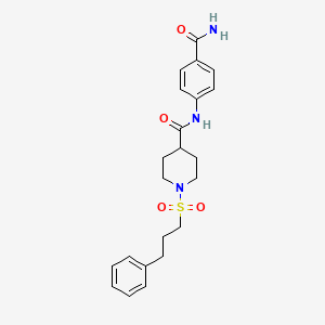 molecular formula C22H27N3O4S B4674037 N-[4-(aminocarbonyl)phenyl]-1-[(3-phenylpropyl)sulfonyl]-4-piperidinecarboxamide 