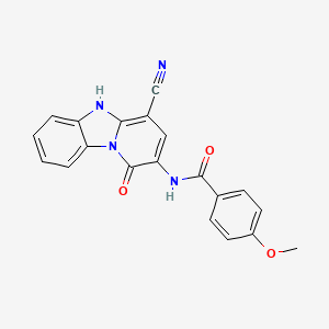 molecular formula C20H14N4O3 B4674096 N-(4-cyano-1-oxo-1,5-dihydropyrido[1,2-a]benzimidazol-2-yl)-4-methoxybenzamide 